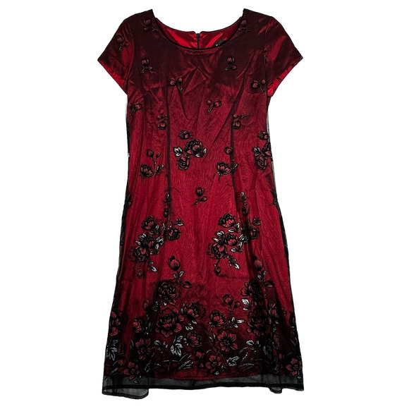 Virgo‎ Dress Womens 10 Red Black Floral Sequin Mesh Dark Witchcore Whismygoth - Picture 1 of 9